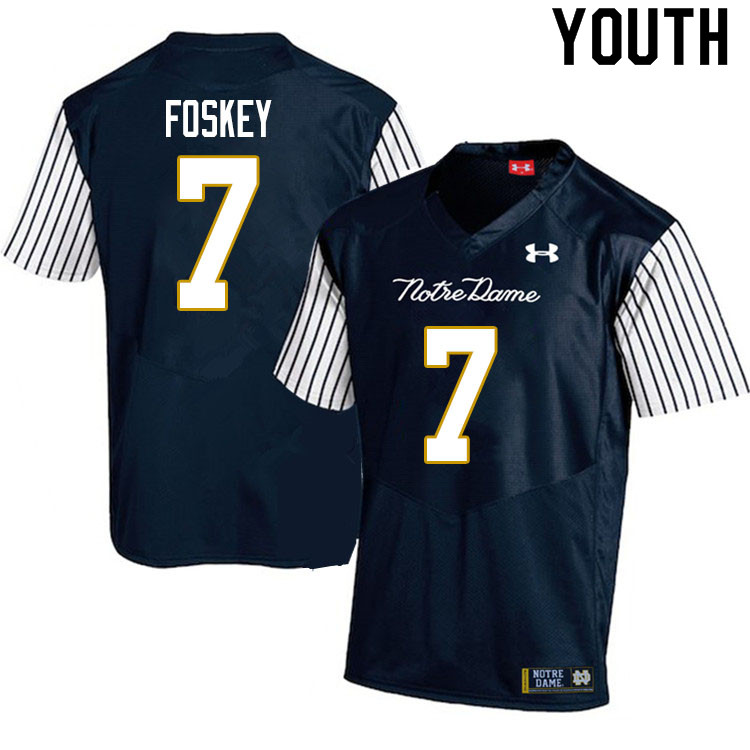 Youth NCAA Notre Dame Fighting Irish #7 Isaiah Foskey Stitched College Under Armour Authentic Navy Alternate Football Jersey OQ10V57CZ